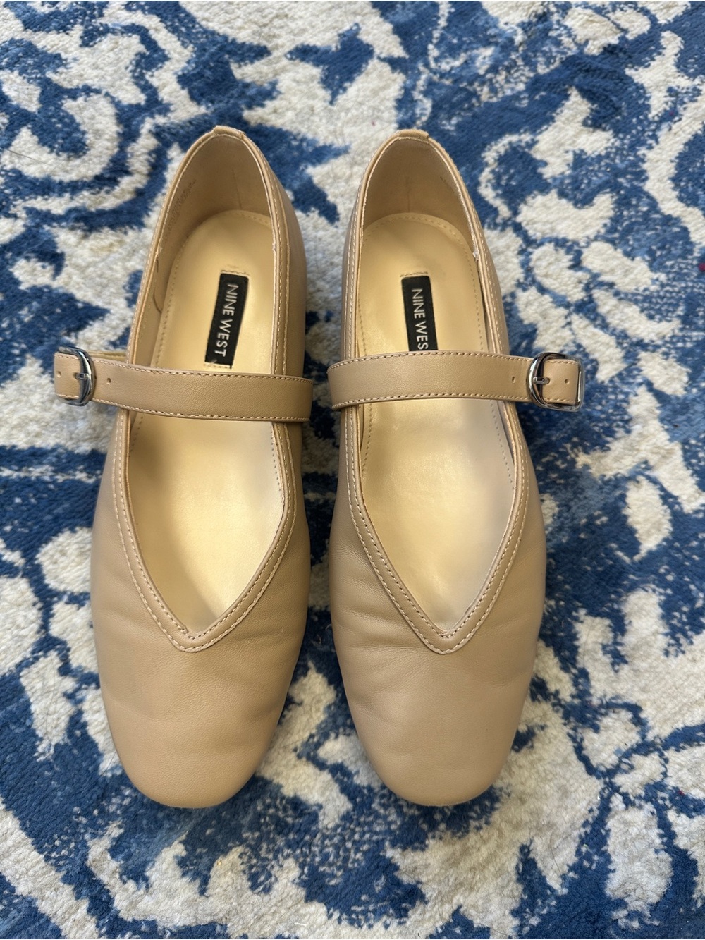 Nine West Beige/Tan Mary Jane Strap Flats